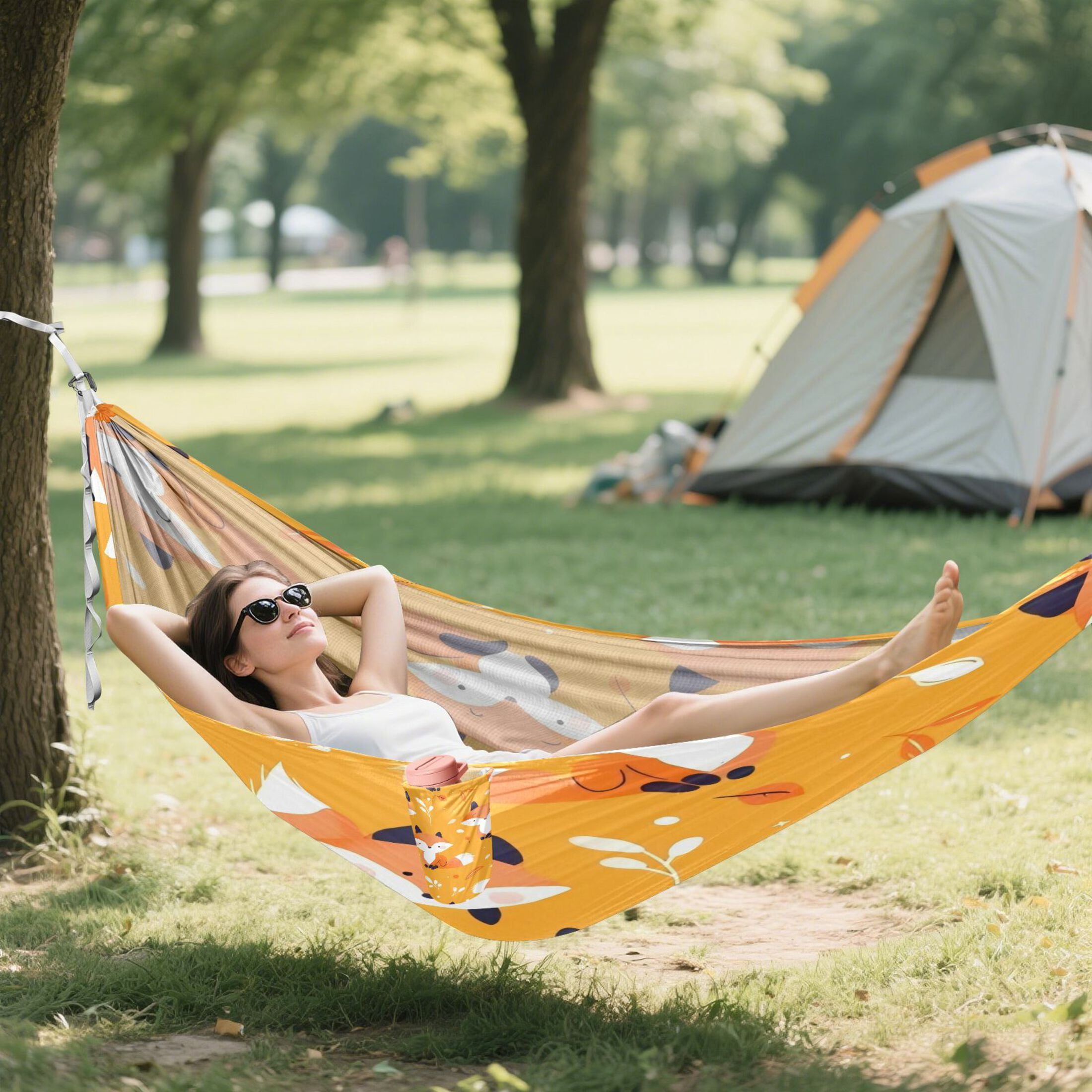 Hammock Camping Hammock Nylon Portable Hammock Travel Camping Hammock Orange Cartoon Fox