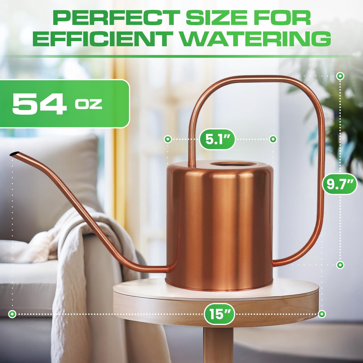 Plexon Rose Gold Metal Watering Can Indoor Plants 40 oz, Stainless Steel Long Spout Watering Can Outdoor House Plant Flower, Garden - ROSE GOLD 54 OZ