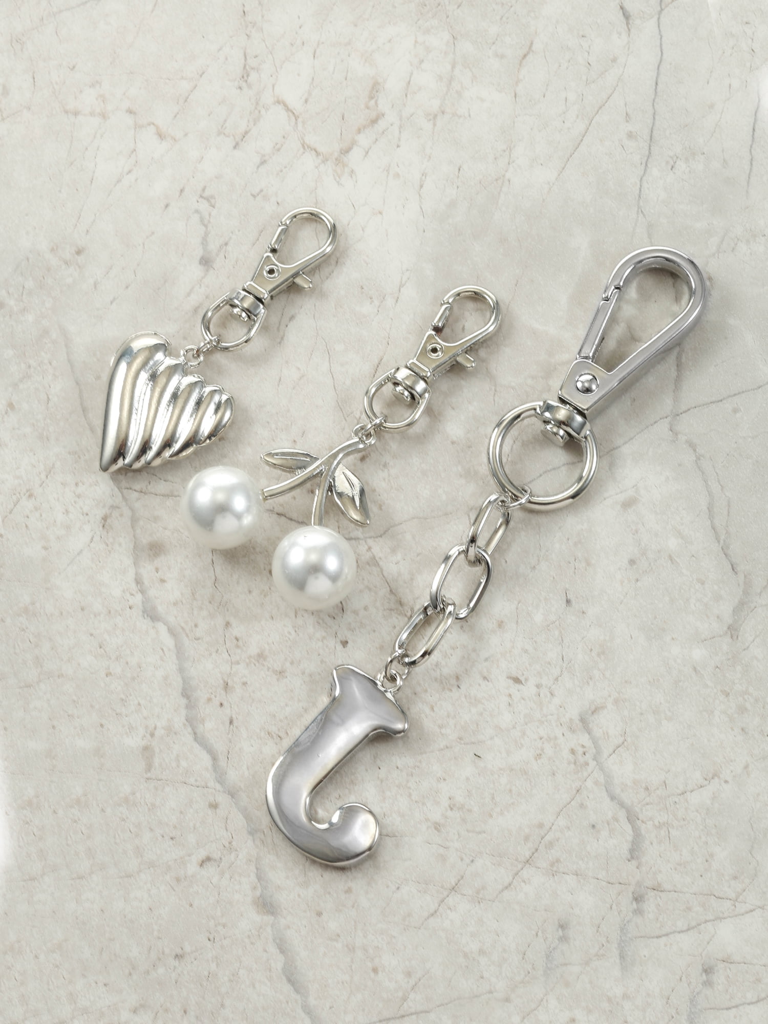 Time and Tru Silvertone Initial Letter Bag Charm Set, 3 Pieces, Letter J