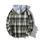 thumbnail image 4 of Blusa informal de manga larga con capucha para hombre, con cuello vuelto, manga larga, cierre de botones, estampado a cuadros, con capucha, 4 of 9