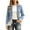 Blue, variant on Jean Jacket Women Plus Size Lapel Collar Boho Denim Jacket Vintage Fashion Lace Patchwork Long Sleeve Fall Outwear, S-3XL