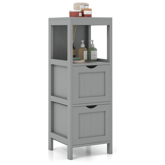 Bathroom Floor Cabinet, Multifunctional Floor Storage Cabinet with 2 Removable Drawers, Modern Bathroom Cabinet with Anti-toppling Strap, 12 x 12 x 35 inches (Grey)