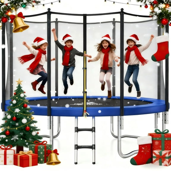 JELENS Trampoline 8FT 10FT, Outdoor Trampolines with Enclosure Net and Ladder, Recreational Anti-Rust Trampolines for Kids and Adults
