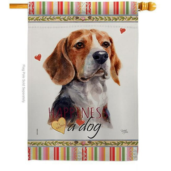 Breeze Decor H110182-BO 28 x 40 in. Dog Beagle Hound Happiness Double-Sided Decorative Vertical House Flag