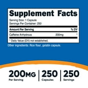 Nutricost Caffeine Pills, 200mg Per Serving (250 Caps)