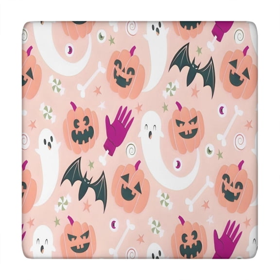 Halloween Ghosts Pumpkins and Bats Square Fitted Tablecloth with Elastic Edge,Square Table Cover,Washable Elastic Table Cover for Home Kitchen Party Decor 34"x34"