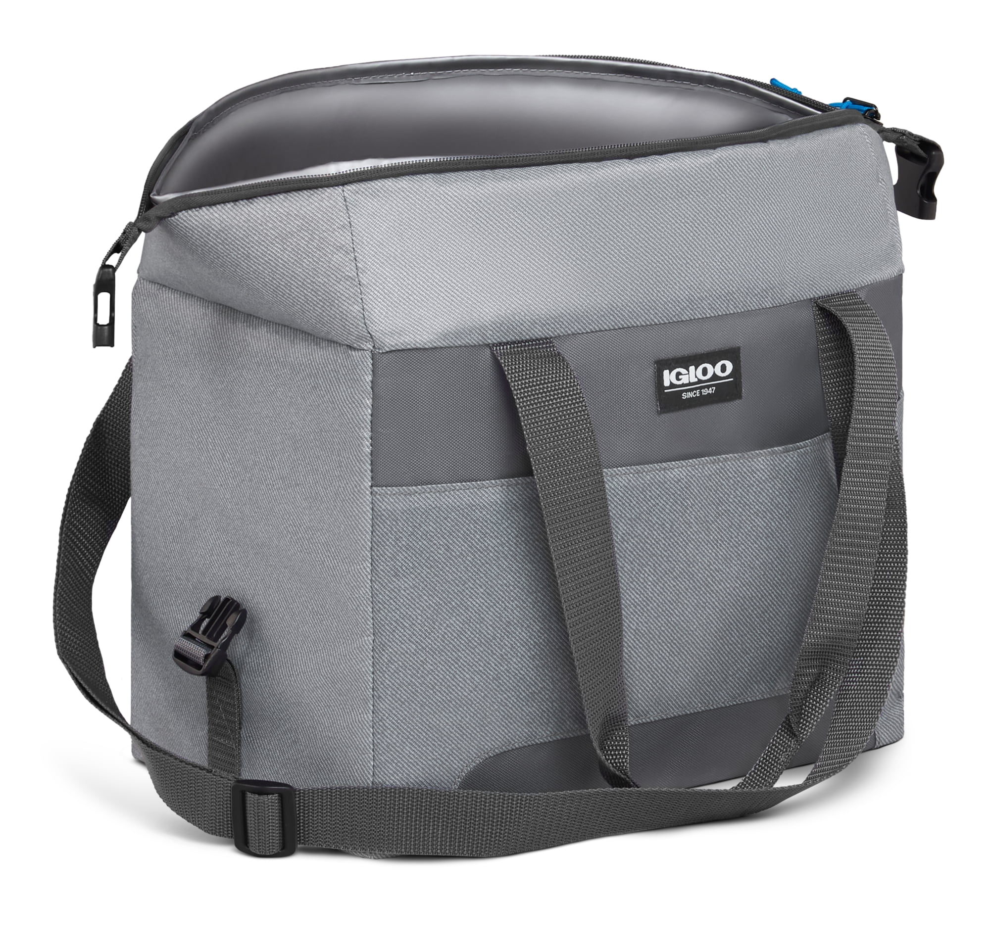 Igloo 24 Can Capacity Snapdown Soft Sided Cooler, Gray Twill with Ibiza Blue