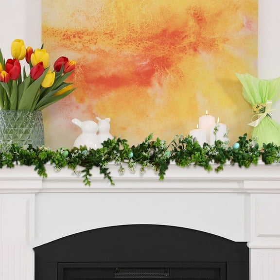 JLFNYA Easter Garland,Easter Garland for Mantle,70.8" 180cm Easter Simulation Rattan Wall Hanging Staircase Hanging Decoration Home Decoration Door Hanging