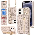 thumbnail image 2 of iPhone 12 Mini Case with Card Holder for Women, iPhone 12 Mini Phone Case Wallet with Strap Credit Card Slots Crossbody with Kickstand Zipper Case - Rice Leopard, 2 of 14