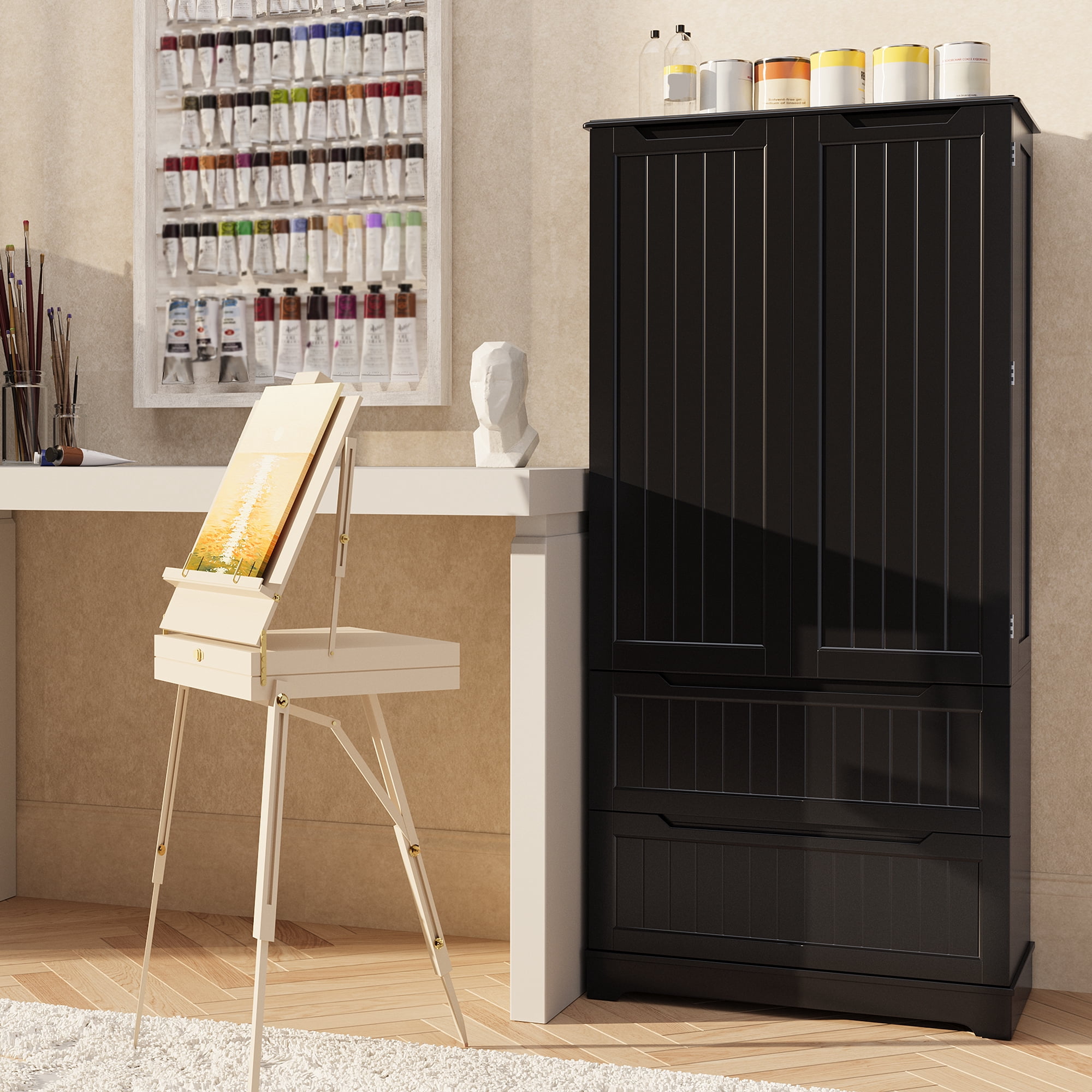 Pantry Cabinet, Lofka 63" Kitchen Pantry Storage Cabinet with Magnetic Doors and 9 Shelves, Black