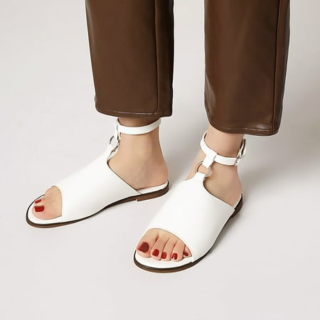 

XIAOFFENN Sandal For Women Sandal For Women Summer Fashion Faux Leather Low Heels Solid Color Ladies Sandals 35-43 Size Sandal For Women Dressy