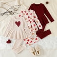 thumbnail image 2 of LRen Girls Outfits,Valentine's Day 3 Piece Infant Girl Ruffle Bowknot Heart Top + Ribbed Print Pants Clothing 3pc Set Toddler Valentines,Wine,3-4 Years, 2 of 8