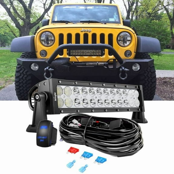 Nilight 13.5inch 72W Curved Spot Flood Combo Led Light Bar off Driving RoadFog Light 12V on/off Switch 16AWG Wiring Harness Kit-1 Lead