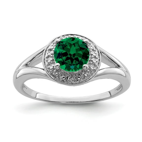 925 Sterling Silver Polished Diamond and Created Emerald Ring Size 7 Measures 2mm Wide Jewelry for Women