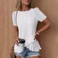 thumbnail image 4 of FRSASU Women's Eyelet T-Shirt Hollowed-Out Crew Neck Short Sleeve Cross Ruffle Hem Casual Summer Tunic Tops White, 4 of 7