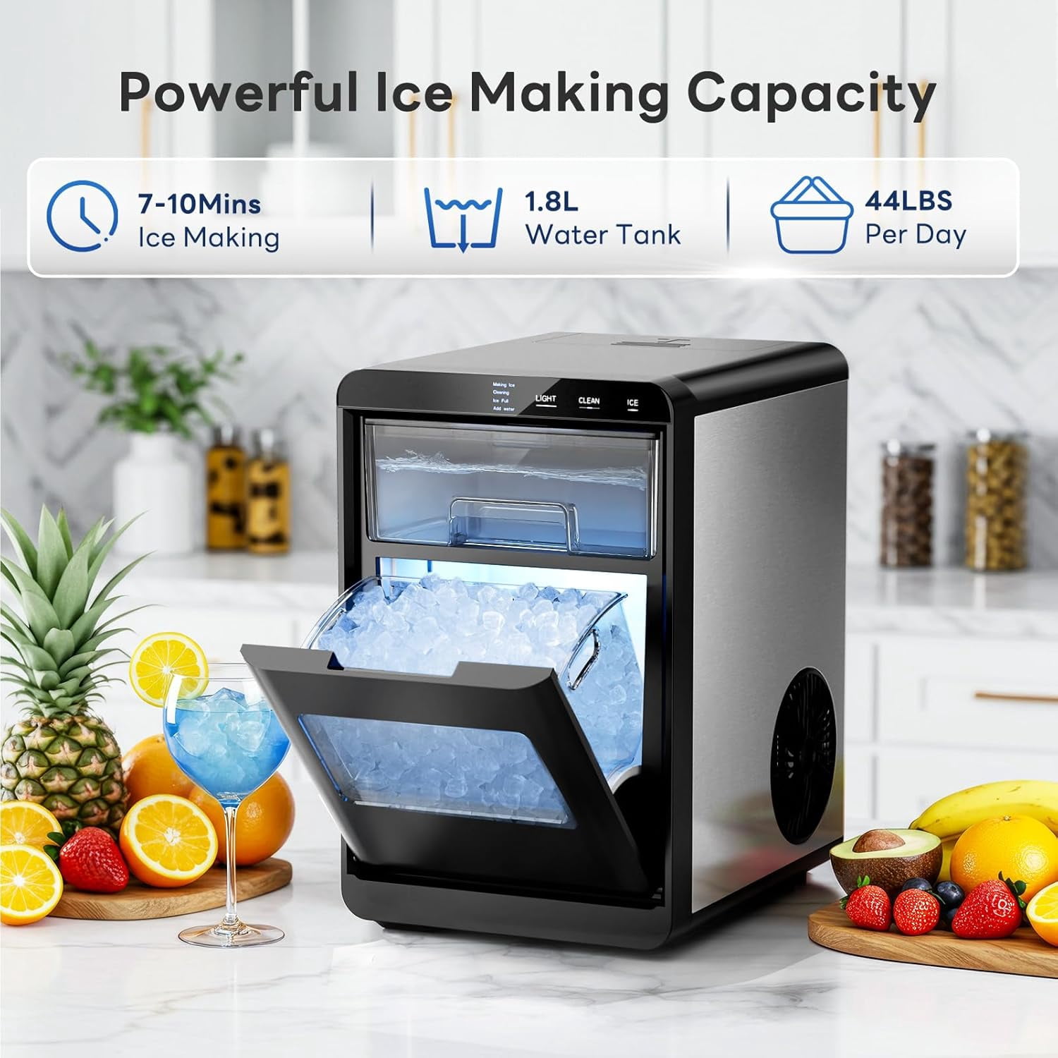 LHRIVER Nugget Ice Maker Countertop, Pebble Ice, 35Lbs/24H, Ice Scoop, Self-Cleaning, Gray