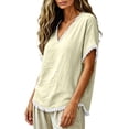 thumbnail image 5 of Favoffer Women's Tassel V Neck Tops Short Sleeve Linen Blend Casual Blouses for Spring Summer Everyday Wear, 5 of 6