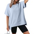 thumbnail image 2 of T-Shirts à Col Rond Amples pour Femmes, Chandails Décontractés pour le Ventre, Tenue Tendance, Vêtements; T-Shirts Surdimensionnés pour Femmes, Col Rond, Manches Courtes, Hauts d'Été Décontractés, Légers, Amples, Blouse Asymétrique, 2 of 8