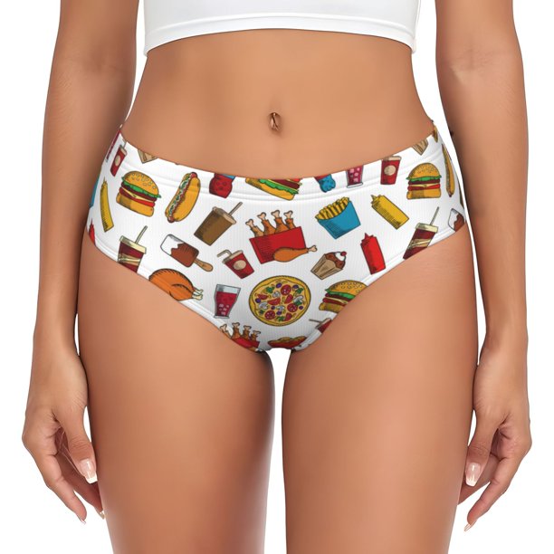 Fotbe Hot Dog Pizza Calzones Estampados para Mujer – Ropa Interior de Algodón, Cómoda, Suave y Elástica-Medium