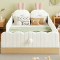 thumbnail image 3 of Harper & Bright Designs Twin Size Floor Bed with Upholstered Pillows, Safety Fence Guardrails, Floor Platform Bed with Cute Rabbit Ear Shaped Pillows, Beige, 3 of 11