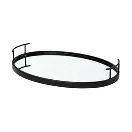 Matte Black Metal With Two Handle Both Sides And Mirrored Glass Bottom Tray Matte Black Metal With Two Handle Both Sides And Mirrored Glass Bottom Tray