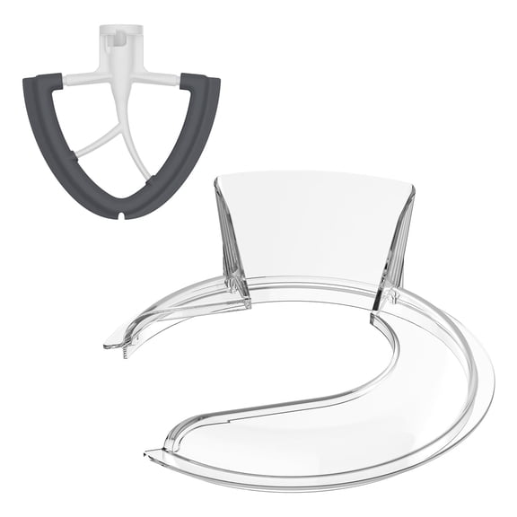 Flex Edge Beater and Pouring Shield Compatible with Kitchen Aid 4.5-5QT Mixer Bowl  (Stainless Steel, Glass, Ceramic), Paddle Attachment with Silicone Edges Compatible with Kitchen aid Mixer Accessor