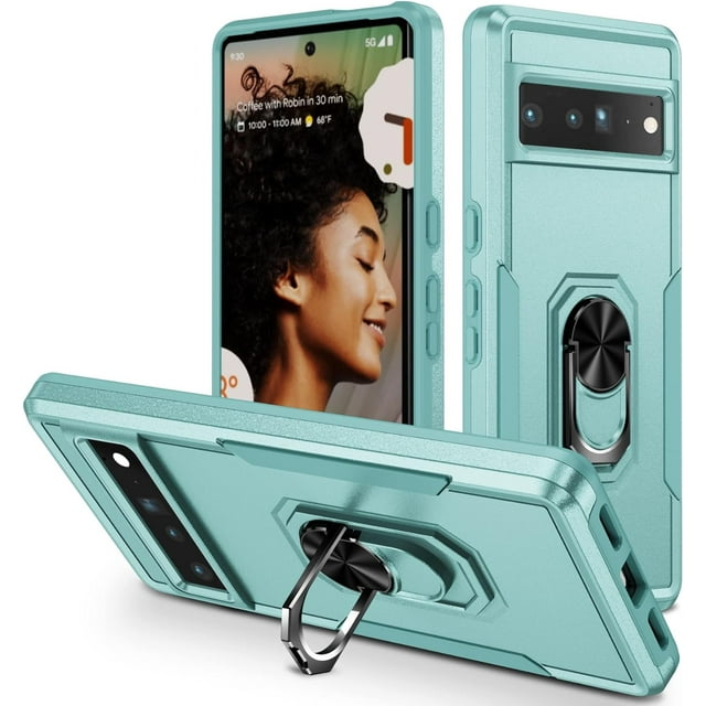 KOMI pour Google Pixel 8, Étui avec Protecteur d'Écran, Béquille Anneau Réglable à 360° Intégrée, Protection Militaire, Armure Antichoc - Vert