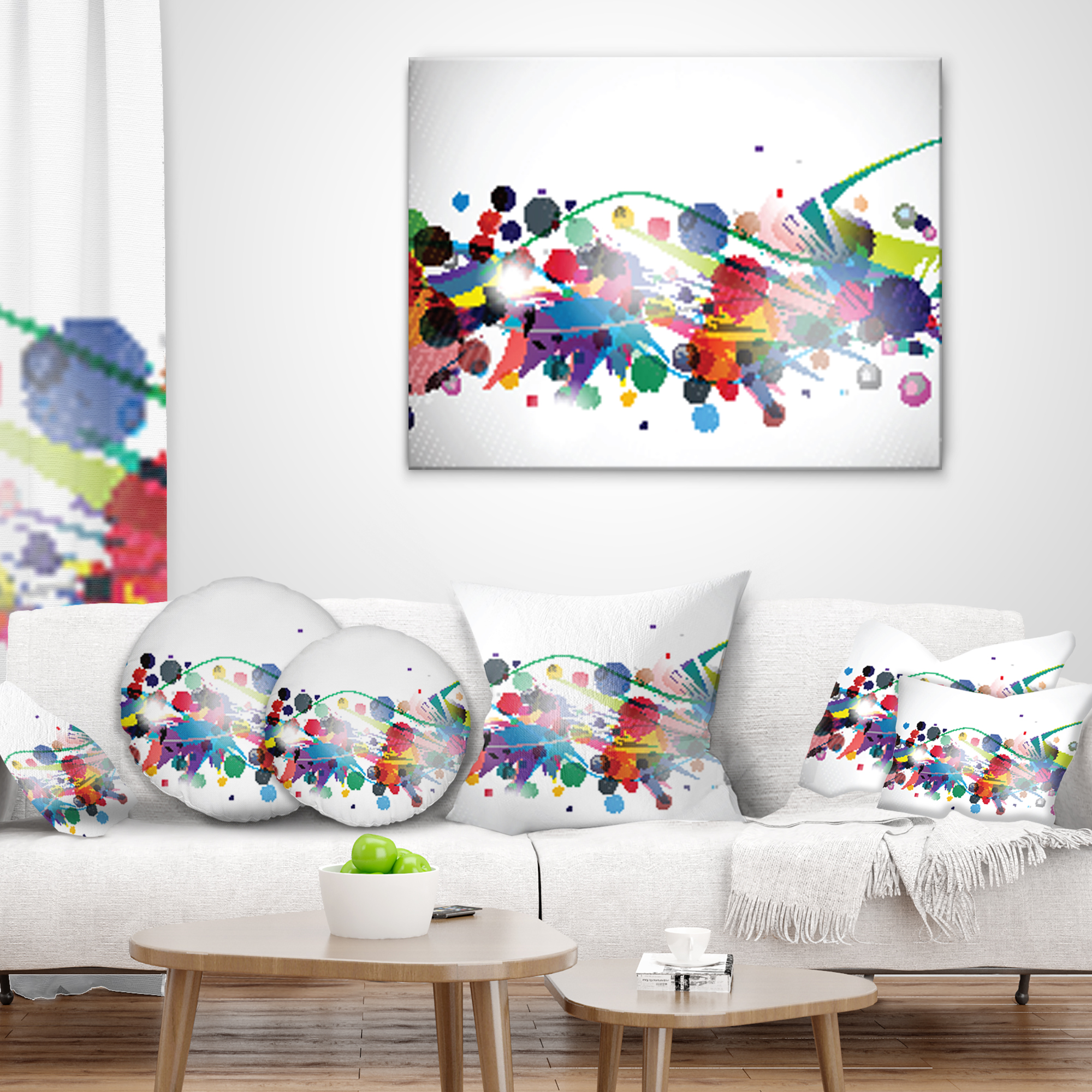 Designart Colorful Circles and Shapes - Abstract Throw Pillow - 12x20