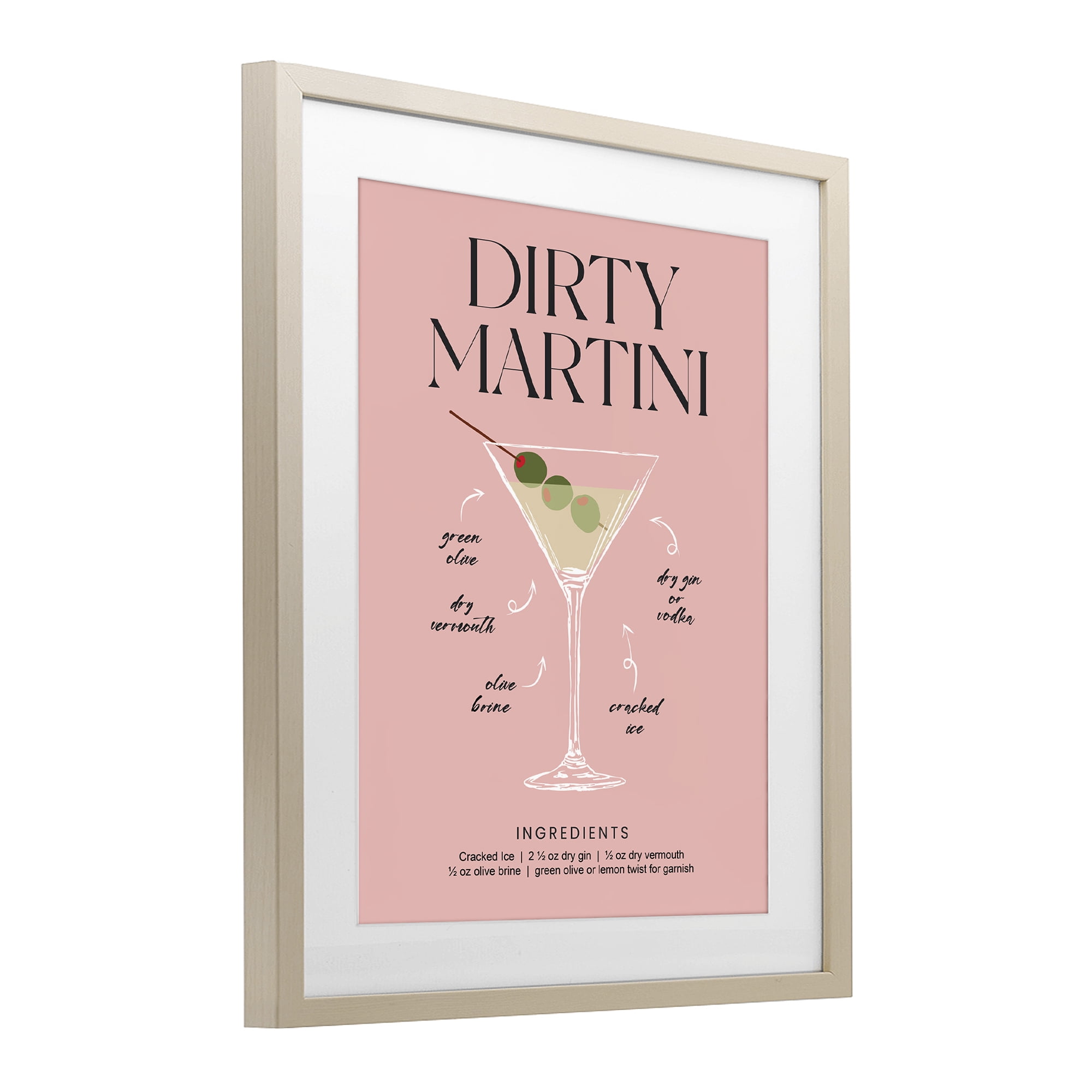 Stupell Industries Dirty Martini Pink Recipe Birch Framed Print Under Glass, design by Lettered and Lined