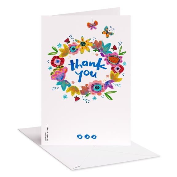 American Greetings Thank You Card (Flower Wreath and Butterflies)