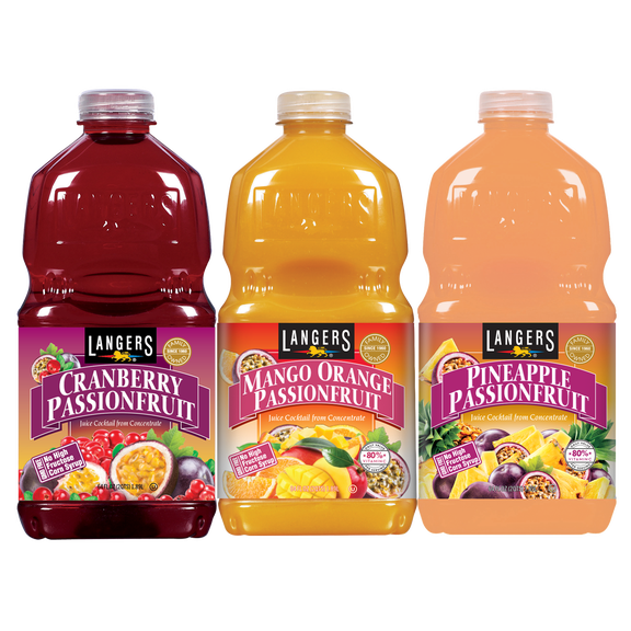 Langers Juice Variety Pack, Cranberry Passionfruit, Mango Passionfruit, Pineapple Passionfruit, 64 fl oz (Pack of 3)