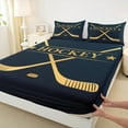 thumbnail image 3 of jejeloiu Hockey Sport Games Twin Sheet Sets,Hockey Stick Twin Fitted Sheet,Gold Black Flat Sheet For Teens,Luxury Bedroom Decor,3-Piece, 3 of 7