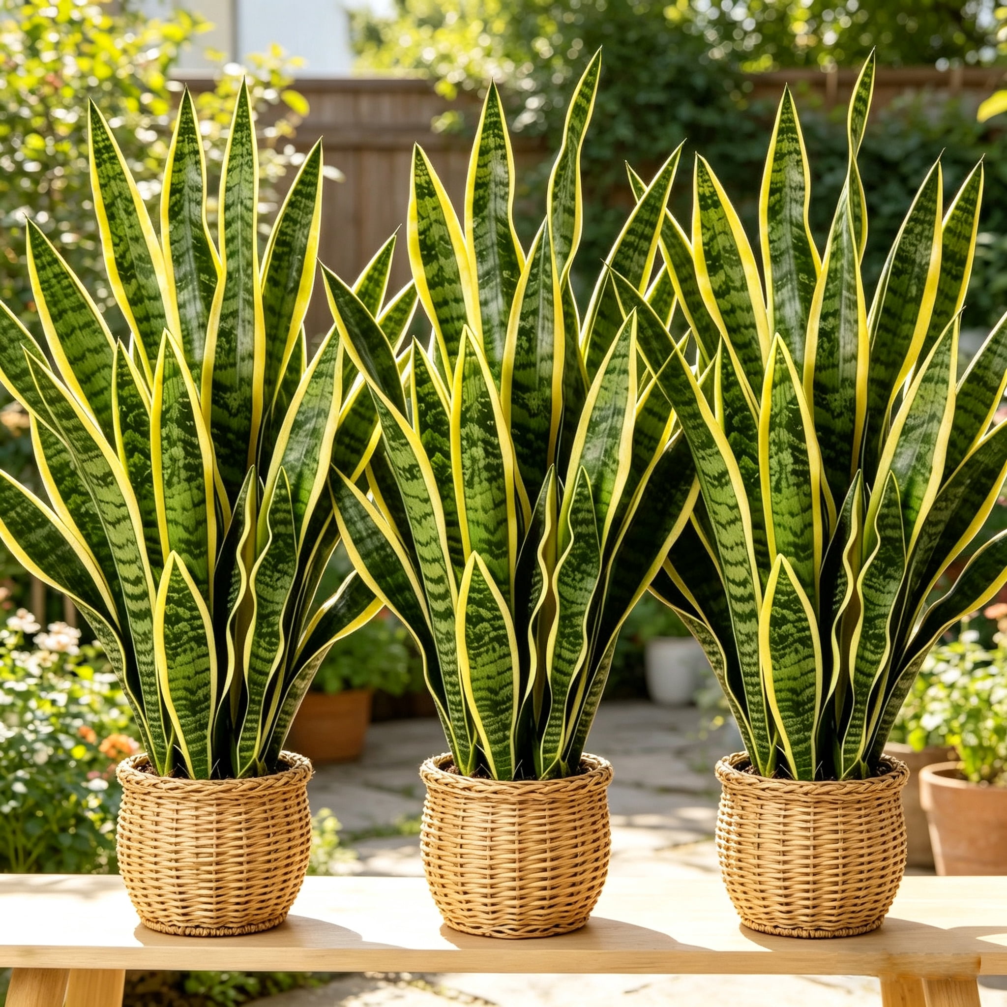 22.44in Artificial Snake Plants 3 Pack, UV Resistant Faux Sansevieria, No Pot, Indoor Outdoor Fake Snake Plant for Home Office Living Room Decor