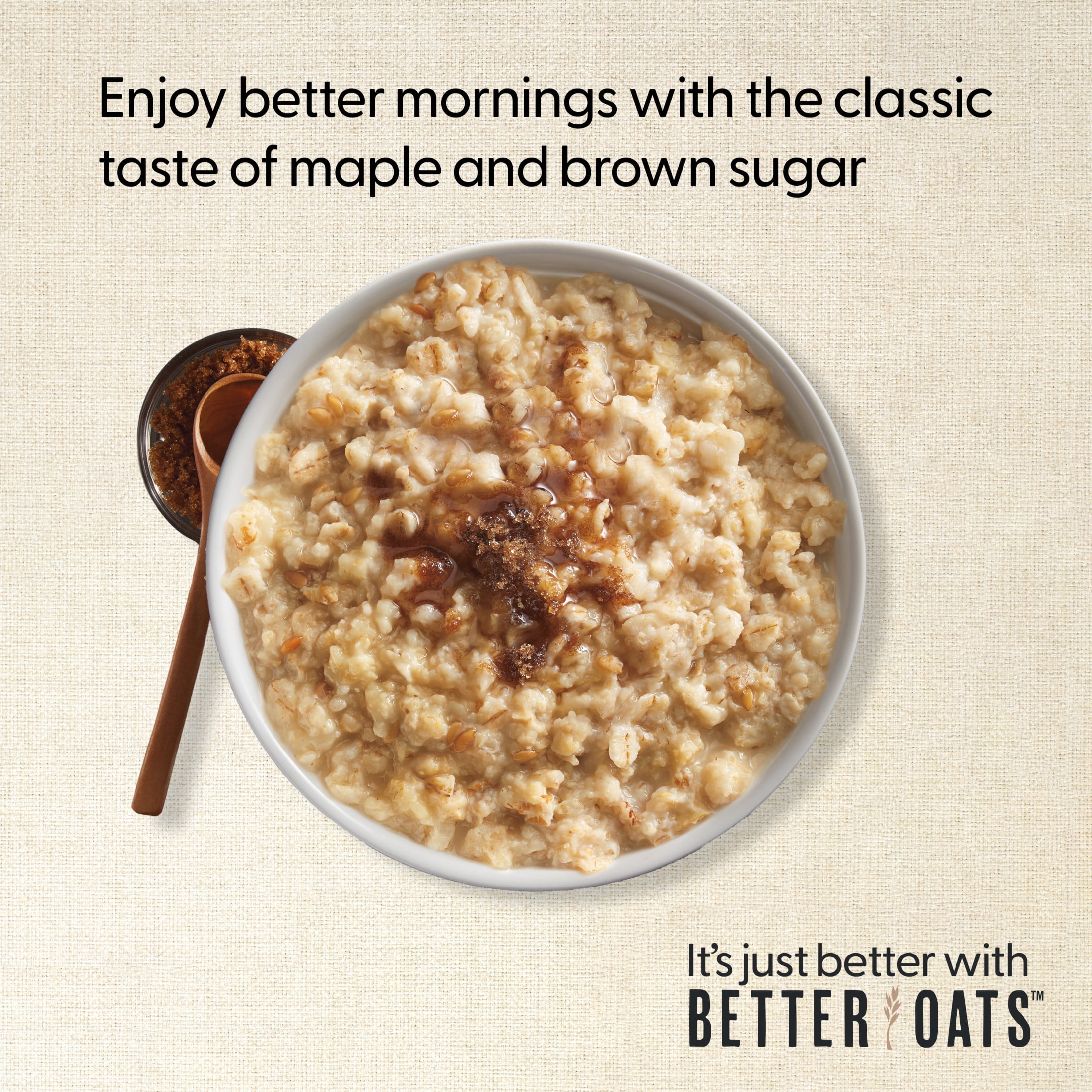 Better Oats 100 Calorie Maple and Brown Sugar Oatmeal with Flax Seeds, 10 Instant Oatmeal Packets, 9.8 oz Pack