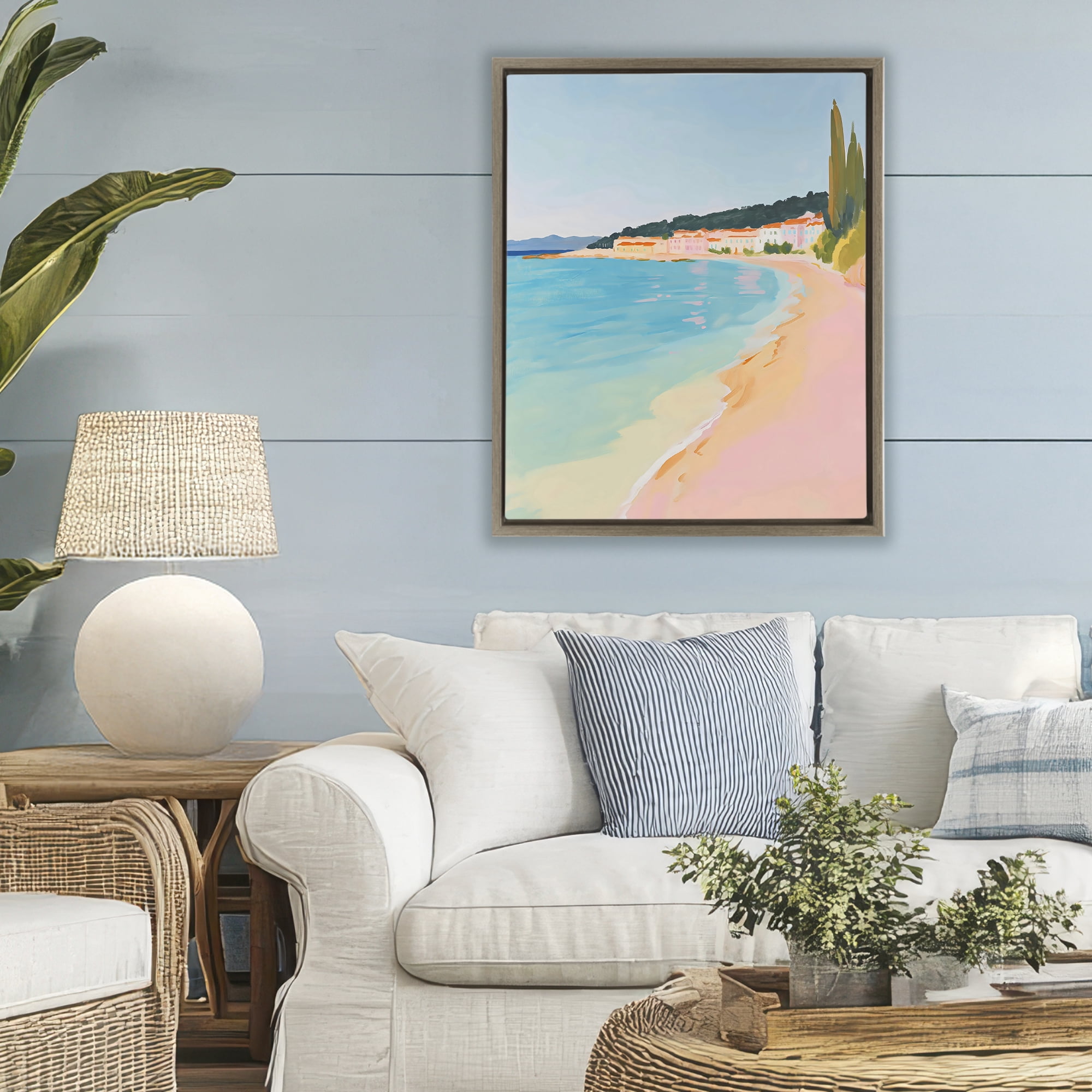 Stupell Industries Abstract Village By The Sea Brown Framed Floater Canvas Wall Art, design by The Prints Vibe