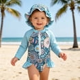 thumbnail image 2 of FYDUU Baby Girl Swimsuit One Piece Bathing Suit Cute Floral Print Long Sleeve Rash Guard Swimwear And Swim Cap Baby Toddler Girls Swimsuits 12-18 Months, 2 of 6