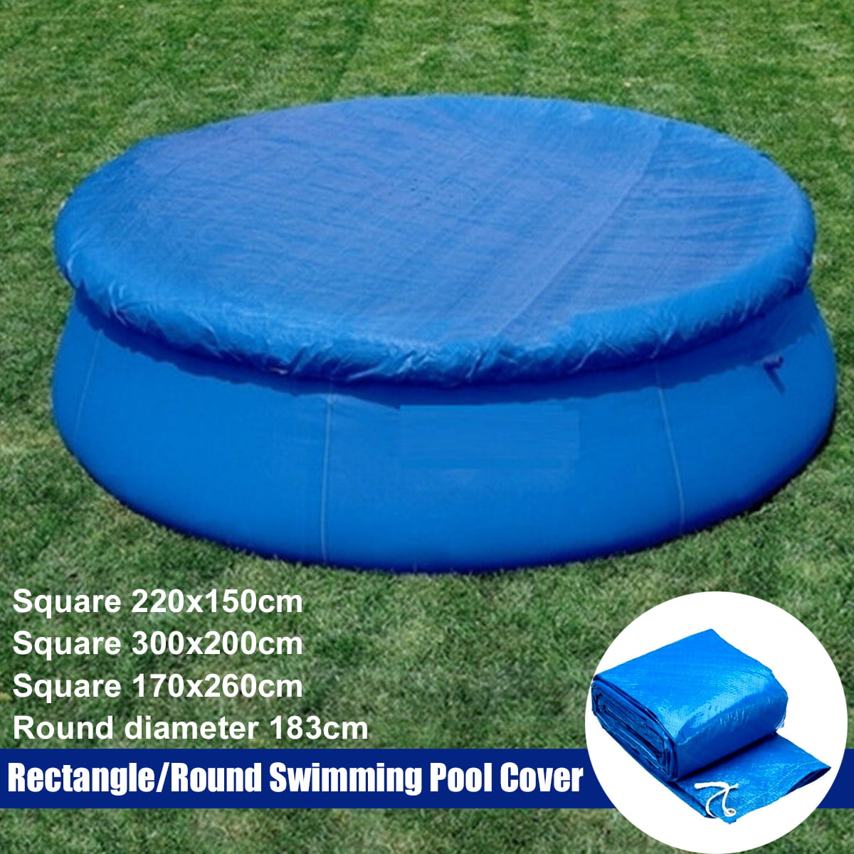 Rectangle/Round Swimming Paddling Pool Cover Inflatable Easy Fast Set Rope Blue 