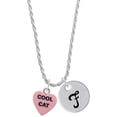 thumbnail image 1 of Delight Jewelry Acrylic Pink "Cool Cat / Purr Fect" Heart Silvertone Script Initial Disc - F - Charm Necklace, 20"+3", 1 of 4