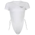 thumbnail image 2 of Seyurigaoka Women Bodysuit, Letters Print Short Sleeve Round Collar One-piece, 2 of 9