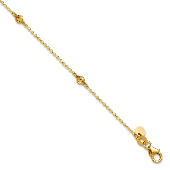 3mm 14k Solid Yellow Gold Polished Sparkle-Cut Plus 1in Extension Anklet 9 Inch Anklet for Women