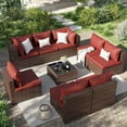 thumbnail image 4 of ELPOSUN 9 Pieces Patio Furniture Set All Weather Outdoor Sectional Sofa, Outdoor Modern Sectional Furniture Wicker Couch with Glass Coffee Table, Thicken Red Cushions, Water Resistant, 4 of 8