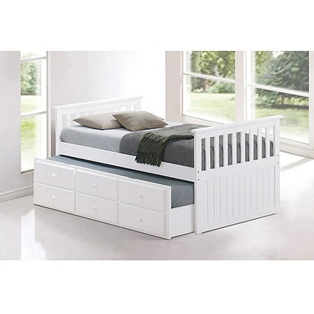 Storkcraft Kids Marco Island Twin Captains Bed with Trundle and Storage Drawer White