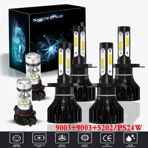 For BEAT 2020 Headlights,9003/H4 High beam and 9003/H4 Low Beam Bulbs 5202/PS24W Fog light Bulbs,6pc