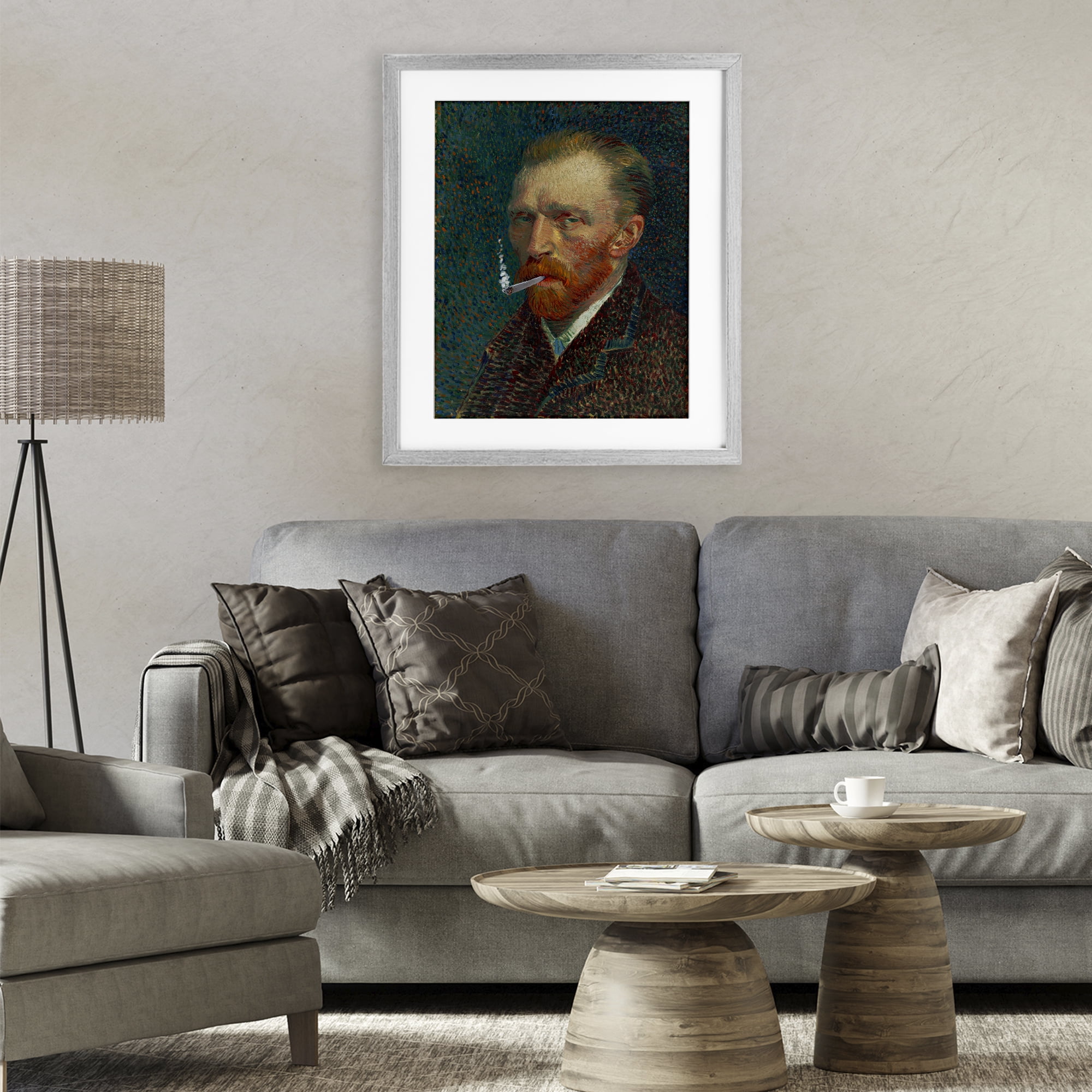 Van Gogh Portrait with Smoke Gray Framed Print Under Glass, design by Masters Redux