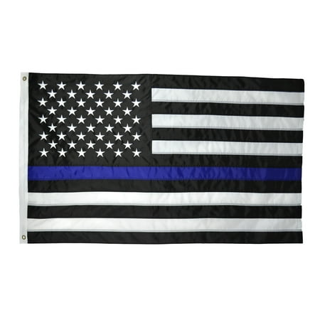 Blue Star Flag - Shop72- Embroidered Stars Sewn Stripes USA Thine Blue Line Flag 5 x 8 Ft - 210D Oxford Nylon Police Thin Blue Line