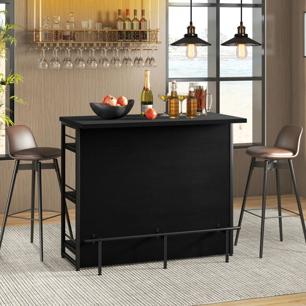 GVN Kitchen Islands & Carts,Kitchen Island with 4-Tier Storage Shelf and Long Footrest for Home-Black