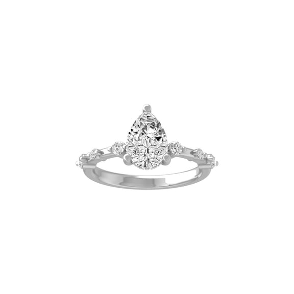 Araiya Fine Jewelry 10K White Gold Pear and Round-shape Lab Grown Diamond solitaire Engagement Ring (1 3/4 Cttw, D-F Color, VS1 Clarity) Size 7