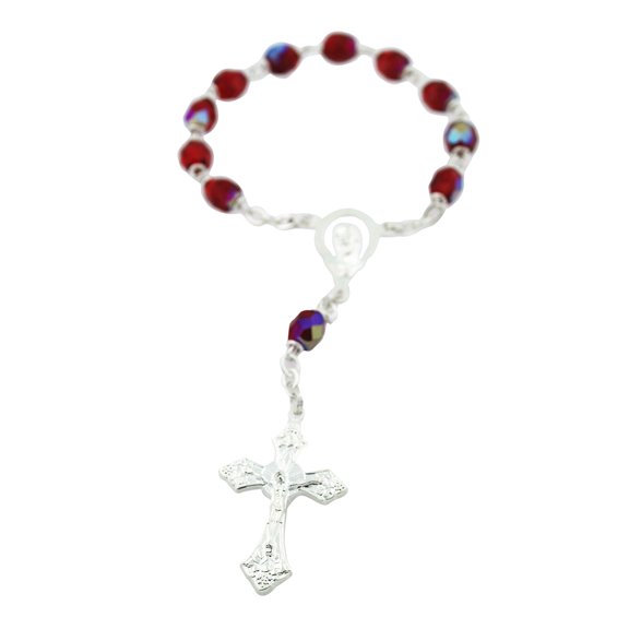 One Decade Rosary with Red Crystal Beads