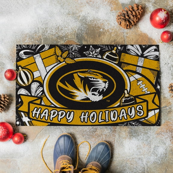 Missouri Tigers 28" x 16" Happy Holidays Christmas Turf Door Mat