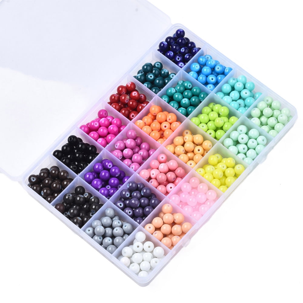 1Box Baking Painted Glass Beads Round Mixed Color 8x7.5mm Hole: 1.2mm 24 Colors 20~28Pcs/color 550~600Pcs/box